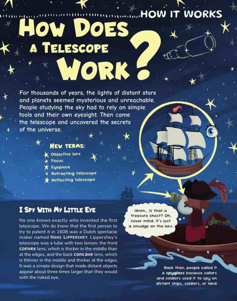 Opening page of “How Does a Telescope Work?” in OYLA Junior #12