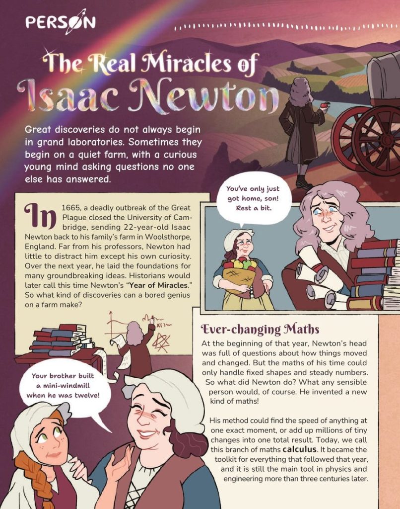 Opening page of “The Real Miracles of Isaac Newton” in OYLA Junior #15 (October 2026)
