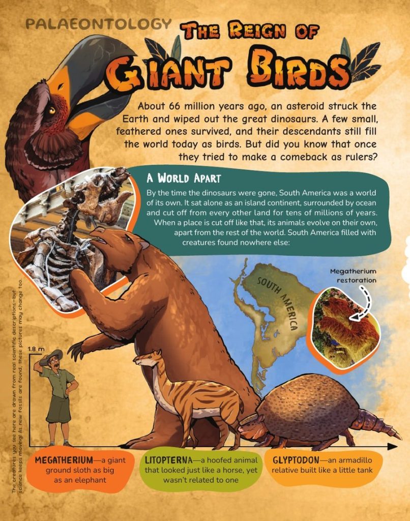 Opening page of “The Reign of Giant Birds” in OYLA Junior #15 (October 2026)